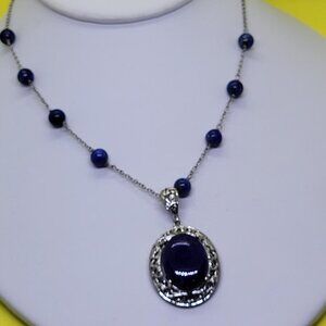 Karis, New, Lapis Lazuli, Dark Blue Necklace, 18 Inches, Platinum Plated Stamped
